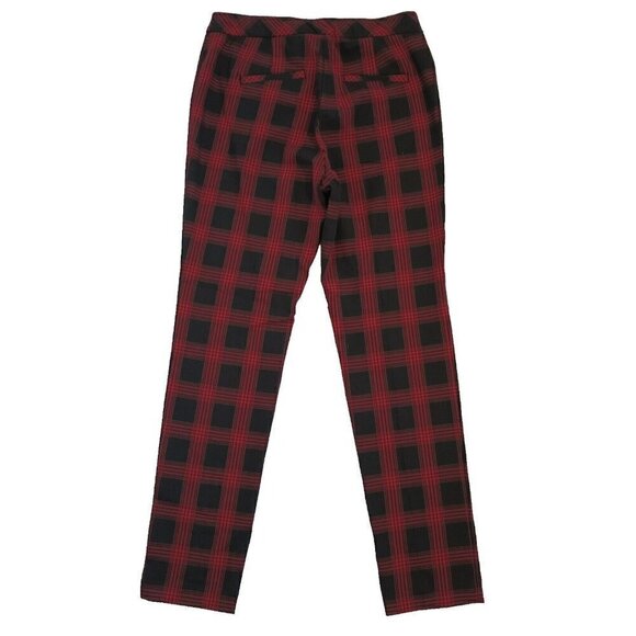 J Jill Premium Bi Stretch Pants Size 8 Red Black Tartain Plaid Ponte Knit - Picture 12 of 12